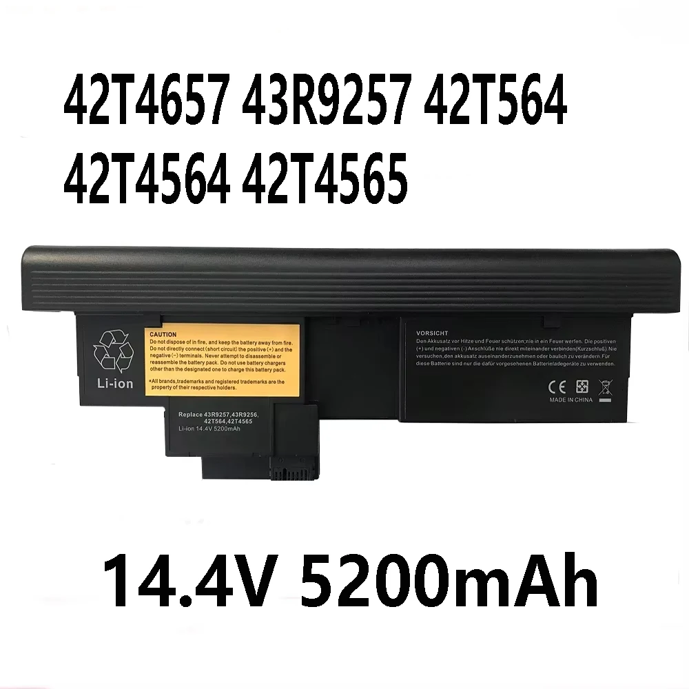 42T4657 43R9257 14.4V 5200mAh Laptop Battery For Lenovo ThinkPad X201T X200T Tablet 42T564 42T4564 42T4565 42T4658