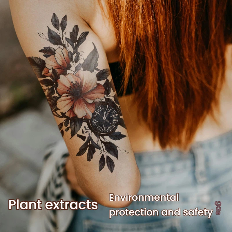 Vintage Black Lion Parrot Floral Temporary Tattoo Waterproof Fake Body Tattoo Stickers for  For Men Women Shoulder Arm Decor