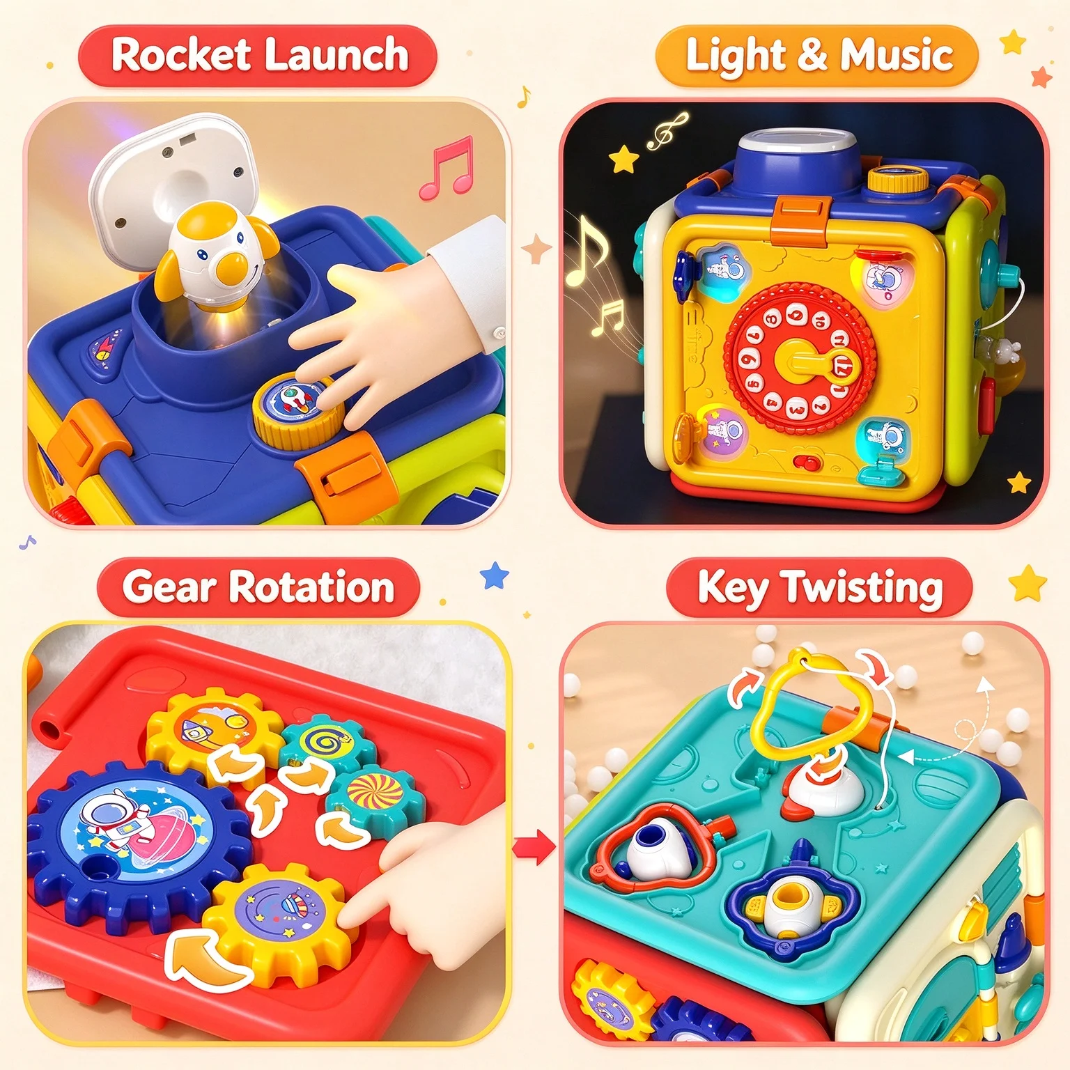 6-in-1 Montessori Busy Cube Detachable Busy Board Multifunctional Sensory Educational Toy Fine Motor Skills Early Learning Gift - view 3