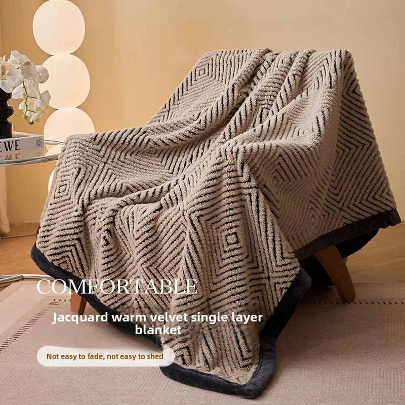 

Light Luxury Jacquard Warm Sun Fleece Blanket Coral Fleece Blanket Autumn and Winter Thickened Sofa Blanket Office Nap Blanket