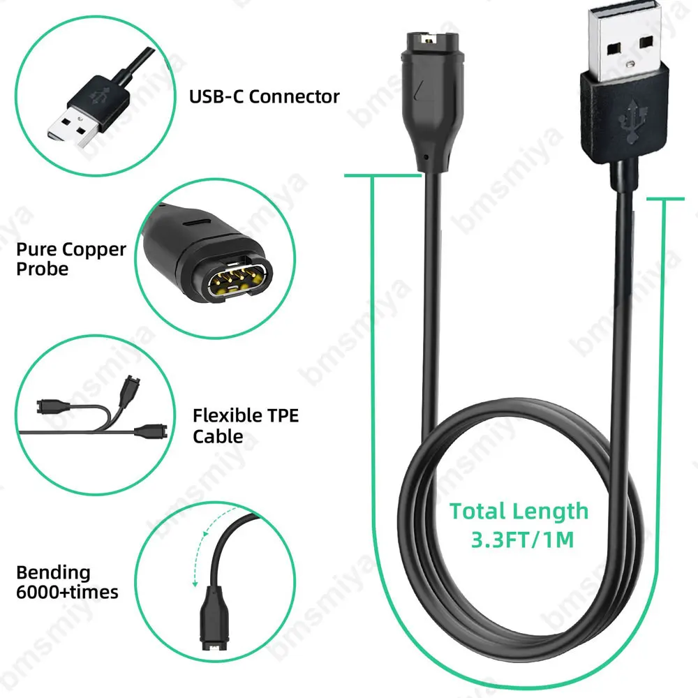 1PCS 1 Meter USB Charging Cable for Garmin Tactix BarkLimiter 2/2VT/Delta Solar Edition with Ballistics Smartwatch Charger Cord