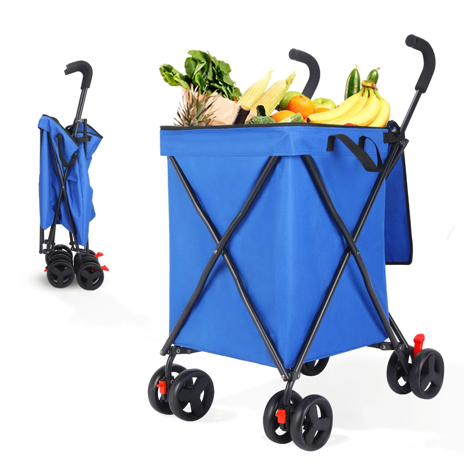 

Multipurpose Folding Trolley with Oxford Bag Portbable Shopping Cart with Sturdy Steel Frame Utility Cart Grocery Cart ﻿ ﻿