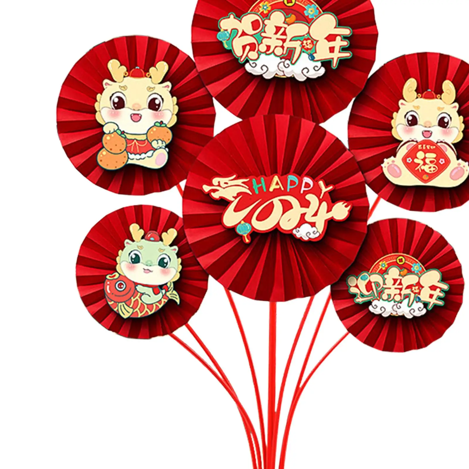 2024 Chinese New Year Decorations Blessing Characters Paper Fan Statue