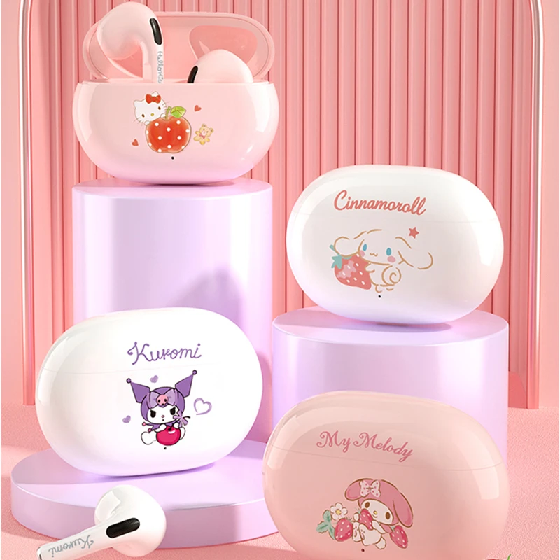 

Bluetooth-наушники Hello Kitty, милая мультяшная беспроводная гарнитура Cinnamoroll Mymelody, музыкальные наушники Sanrio Kuromi, детский подарок