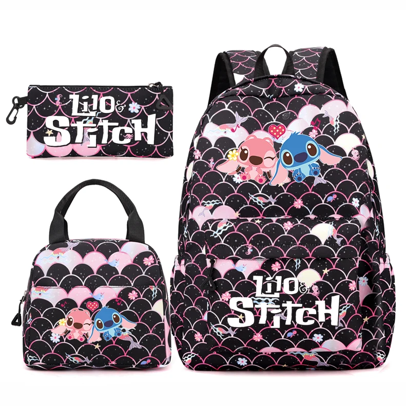 

3Pcs/set Disney Lilo Stitch Backpack with Lunch Bag for Teenger Girl Boy Schoolbag Bookbag Women Rucksack Comfortable Travel Se