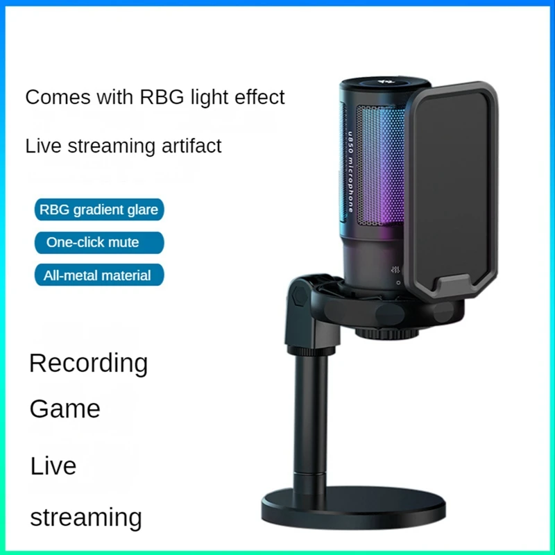 All Metal USB Capacitors Microphone,PC Gaming Recording Desktop Laptop Mic,RGB Streaming Podcasting Mic For Online Game,