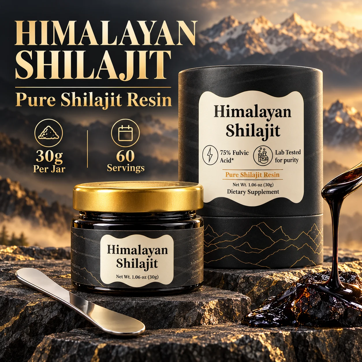 Pure Himalayan Shilajit Resin High Potency for Men & Women 85+ Trace Minerals for Stamina and Muscle Bulding, Spoon Included