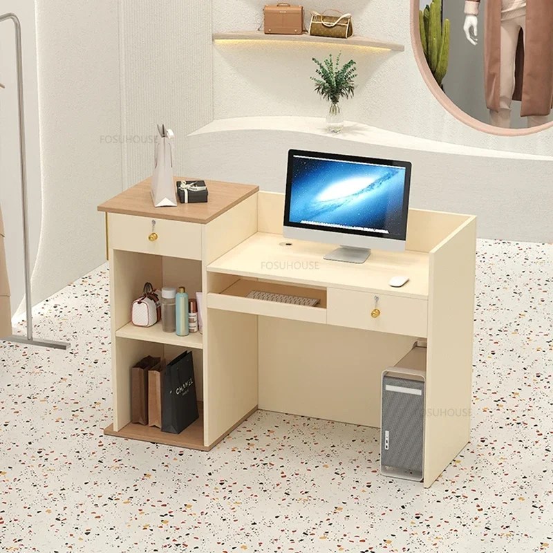 Modern Simple Office Reception Desks Clothing Store Front Desk Cashier Small Bar Table Beauty Salon Reception Desk Counter Z