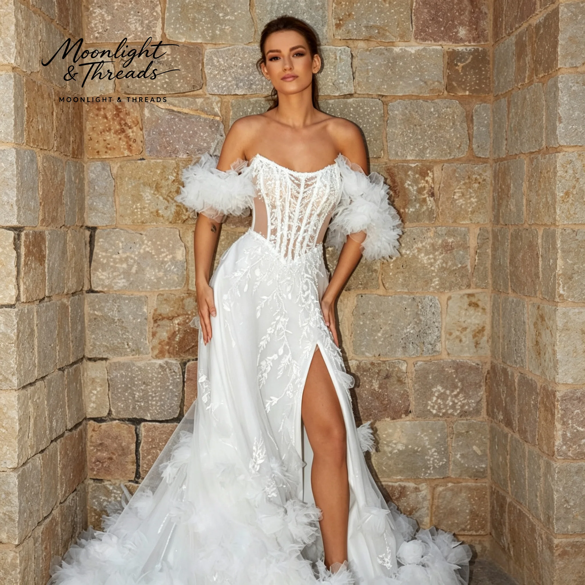 Retro Lace Trumpet Sleeve Wedding Dress With Square Neckline And Fishbone Waistband AShaped With Floral Lace Train For The Bride