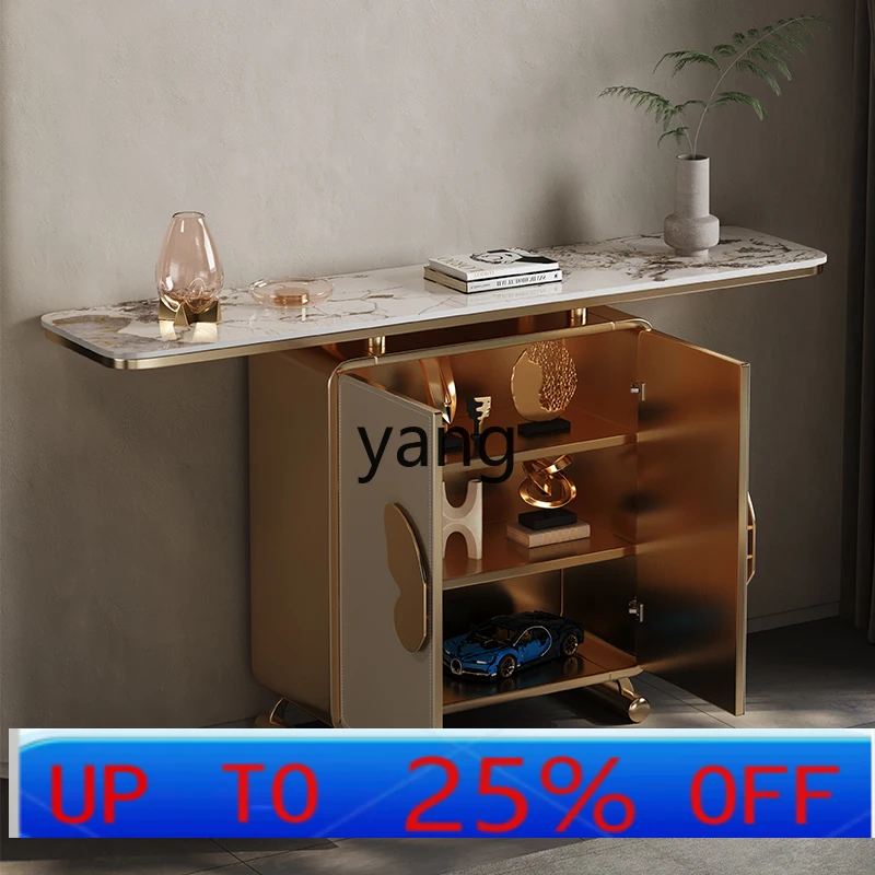 

Ltt Italian light luxury entrance cabinet foyer entry living room entrance table stainless steel rock slab end view table