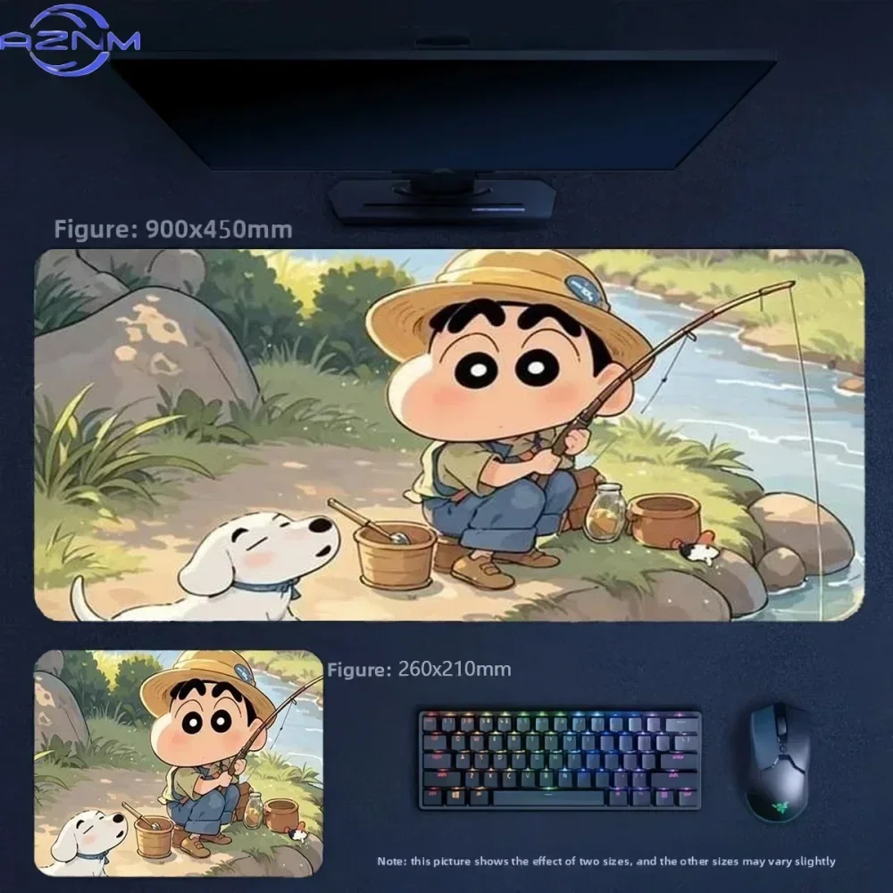 Crayon Shin‑chan With Umbrella Cats Garden Floral Anime Mousepad, Rubber Non‑Slip Large Desk Mat, Cute Cartoon Gaming Mouse Pad