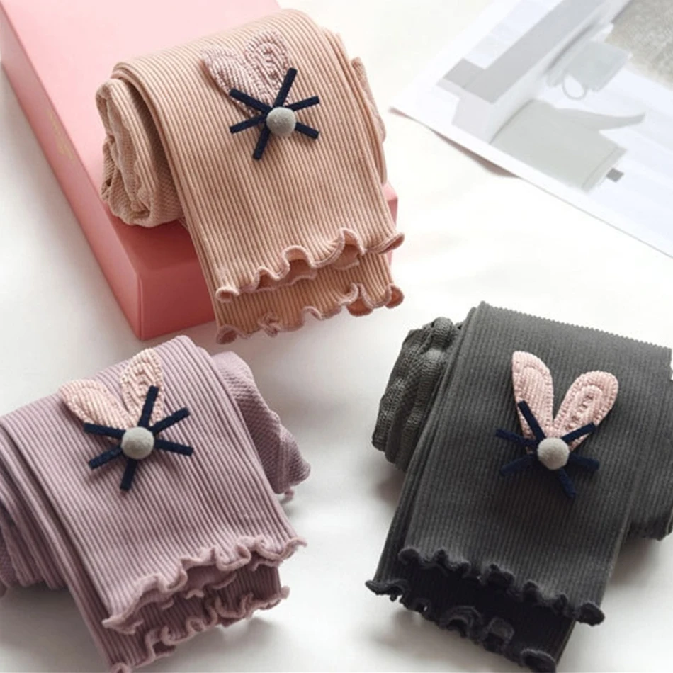 

Children Casual Leggings Girls Baby Comfort Stylish Slim Fit Cropped Pants Kids Solid Cartoon Cute Elastic Slimming Trousers