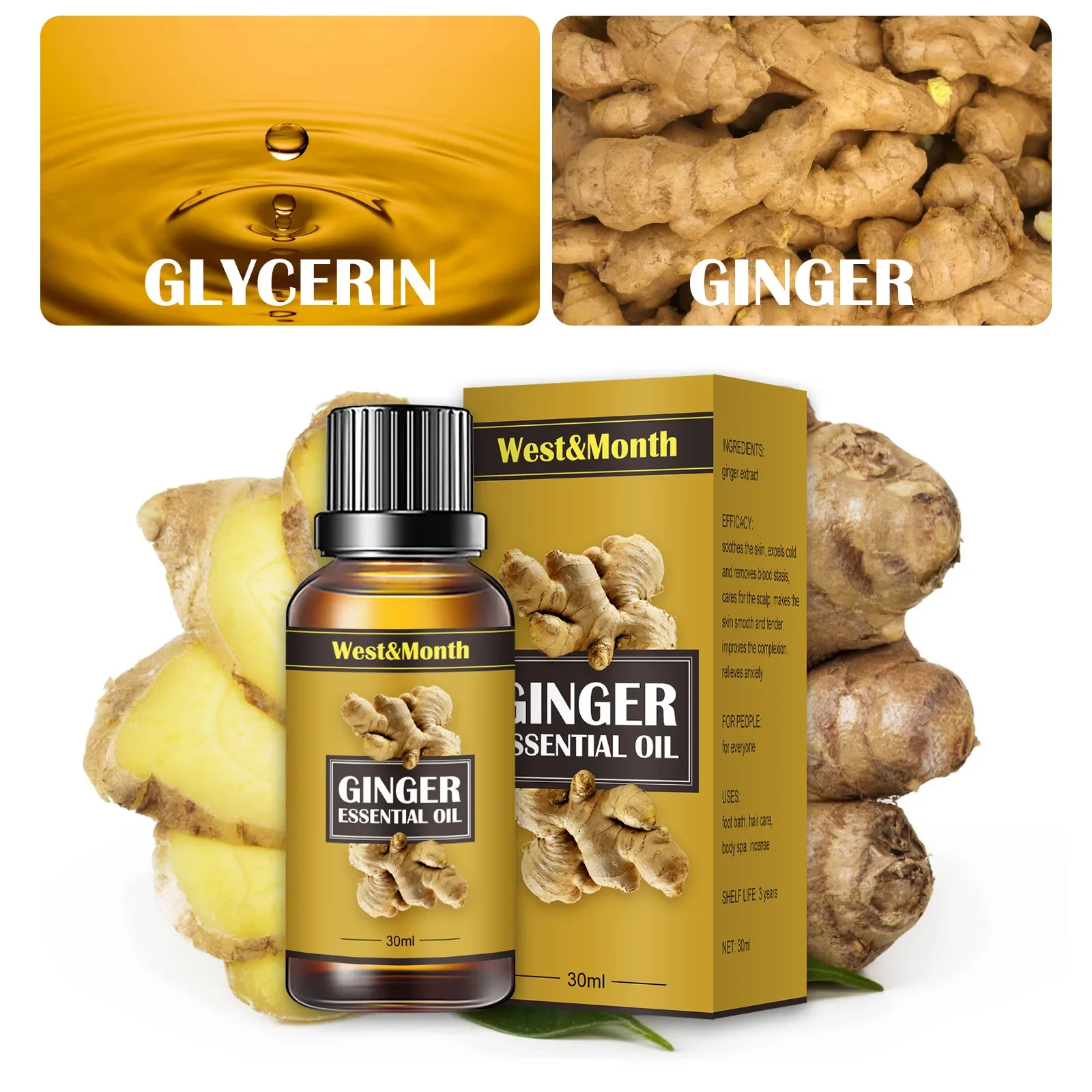 Natural Ginger Oil Slimming Essential Oils Fat BurnThin Leg Waist Slim Massage Oil Full Body Slim Plant Massage Oils Anti Aging