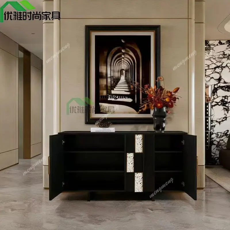 A5203 Retro open lacquered solid wood French engraved porch cabinet Classic side cabinet Locker Villa can be customized