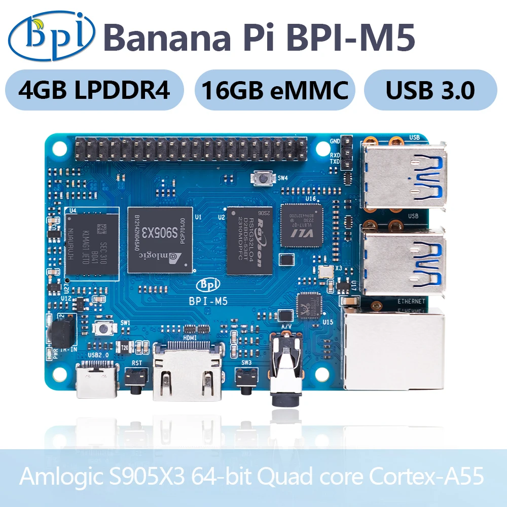Banana PI BPI-M5 Amlogic S905X3 Quad Core 4GB LPDDR4 RAM 16GB eMMC Flash Support Linux Raspberry Pi and Orange Pi Single Board