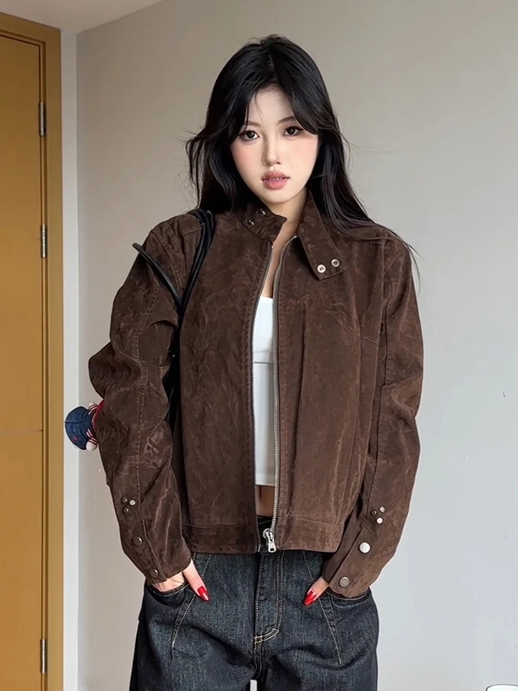 

Винтажная велюровая мужская куртка, осенняя модная Harington Sle, рабочая одежда с воротником-стойкой, мотоциклетный топ, повседневный свободный крой