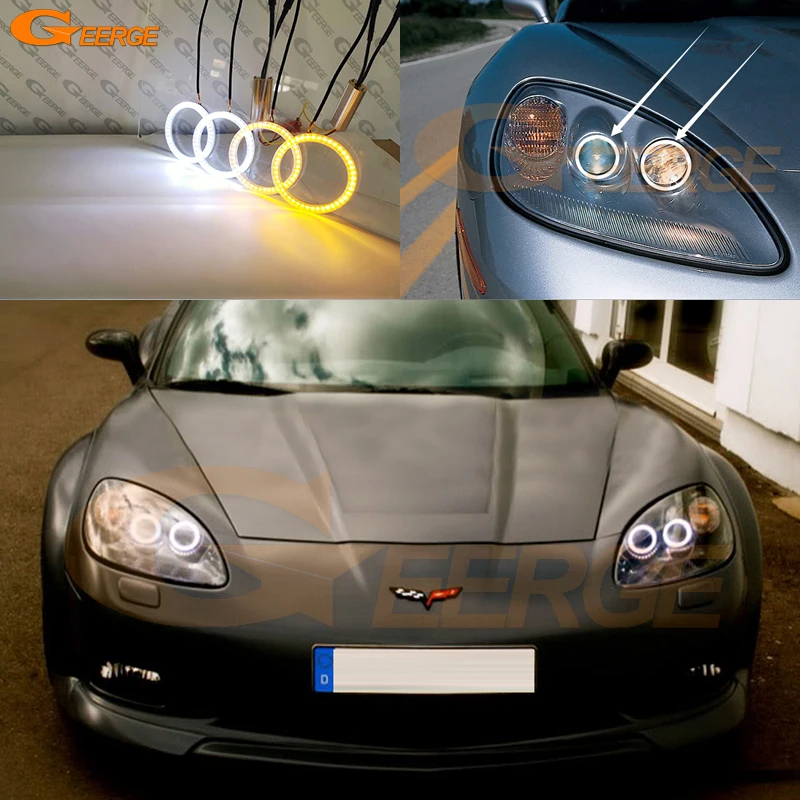 

For Chevrolet Corvette C6 2005 - 2011 2012 2013 Ultra Bright A/W Switchback Day Light Turn Signal Led Angel Eyes Kit Halo Rings