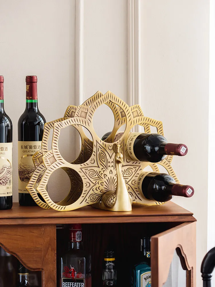 Living room wine cabinet display cabinet shelf ornament red wine rack light luxury brass high-grade wine rack