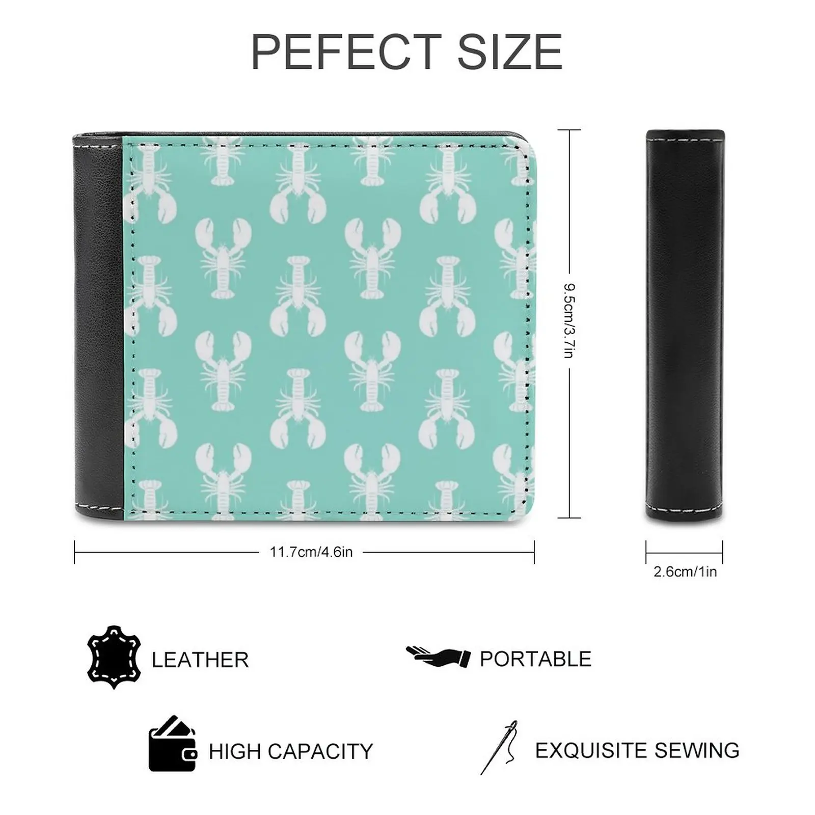 Lobsters On Aqua Leather Wallet Men's Wallet Diy Personalized Purse Father's Day Gift Lobster Red Lobster Lobsters Maine Sea
