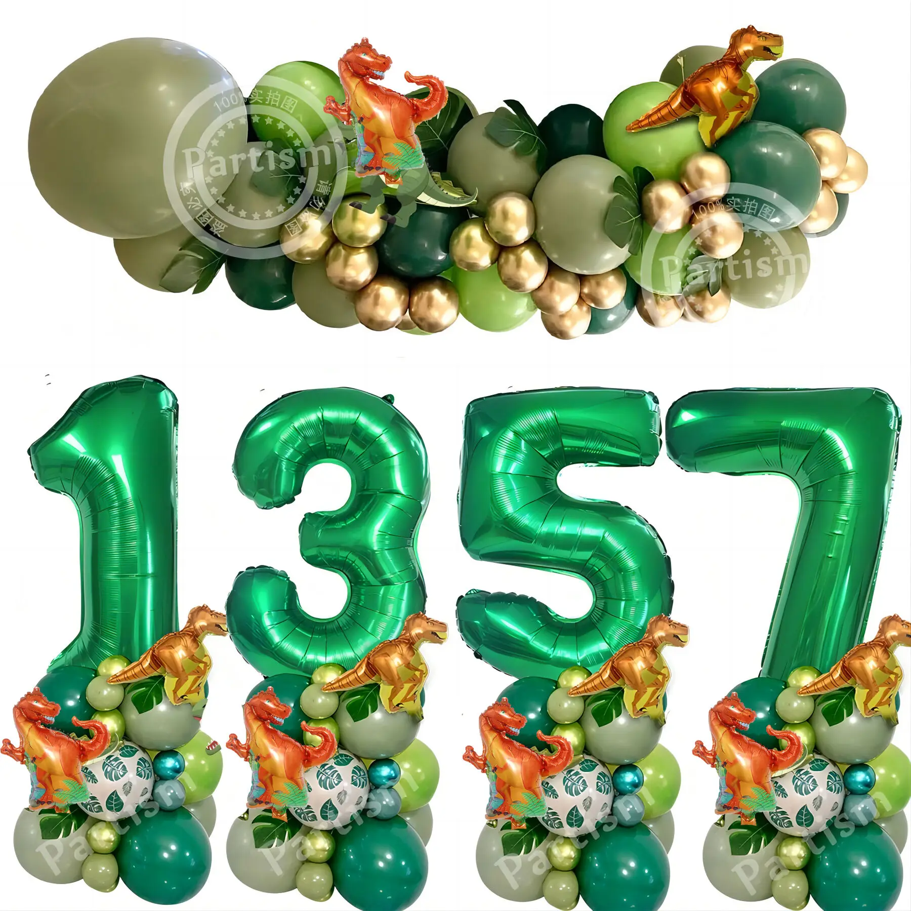 

1SET Carton Dinosaur Balloon Tower with 1-9 32inch Green Number Balloon for Kids Dinosaur Themed Birthday Party Decorations