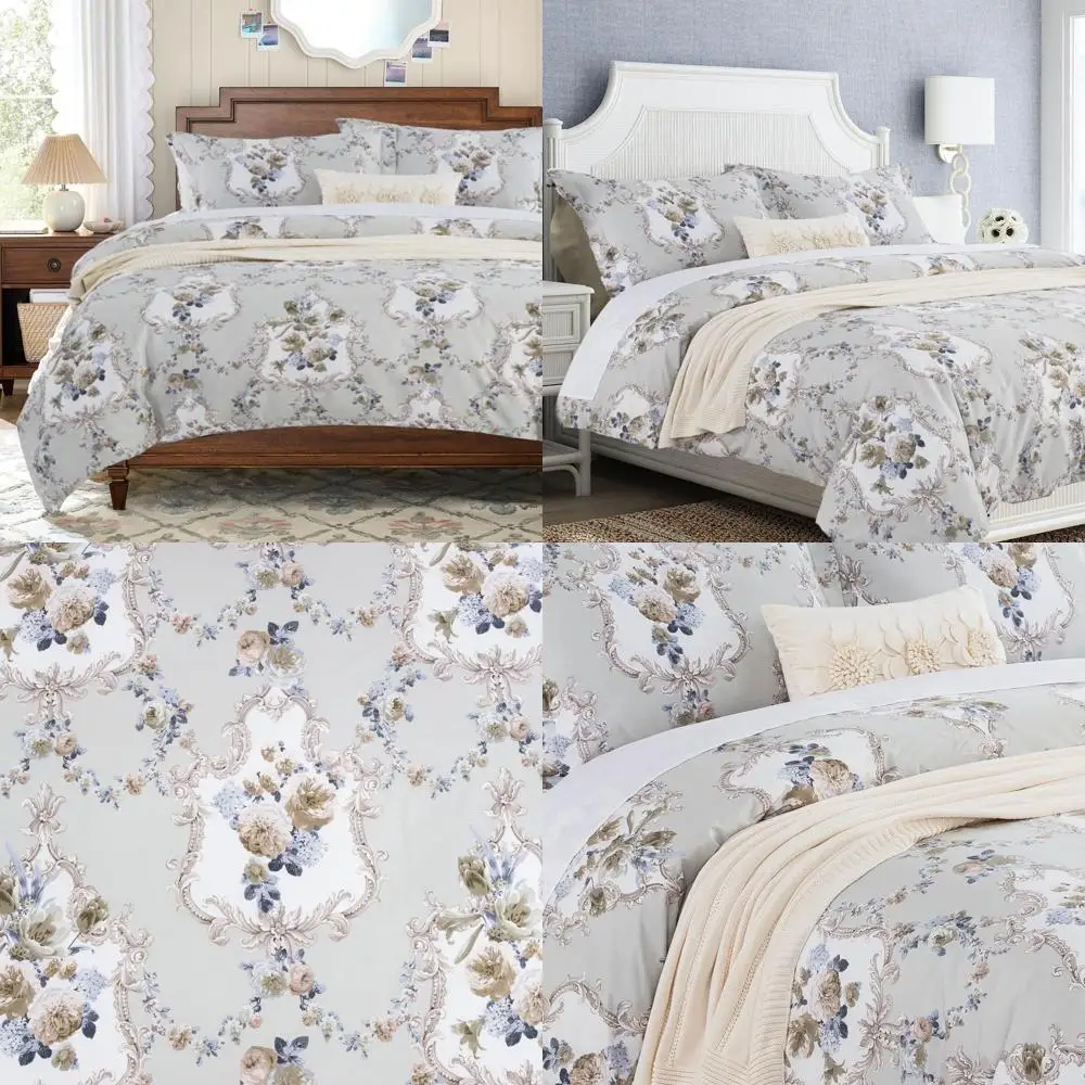 

Rococo Gray King Size Duvet Cover Set - 104x90 with 2 Pillow Shams, 100% Cotton, Classical Patterned Bedding