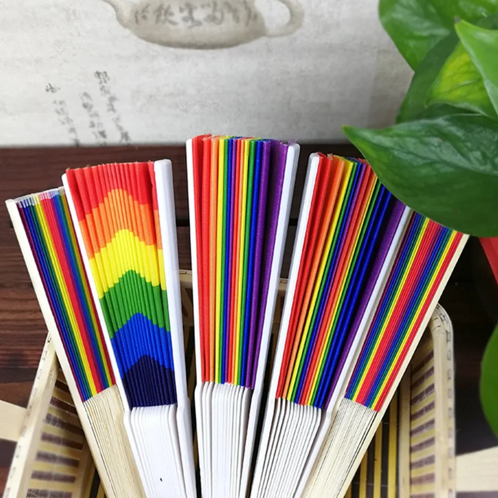 1pc 21CM/23CM Rainbow Folding Fan Wedding Party Favor Supplies Classical Chinese Dance Home Party Folding Decorative Fans