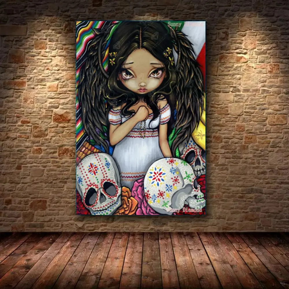 

5D DIY Girl Diamond Painting Angel De Los Muertos Mosaic Poster Needlework Full Drill Rhinestones Embroidery Wall Art Home Decor