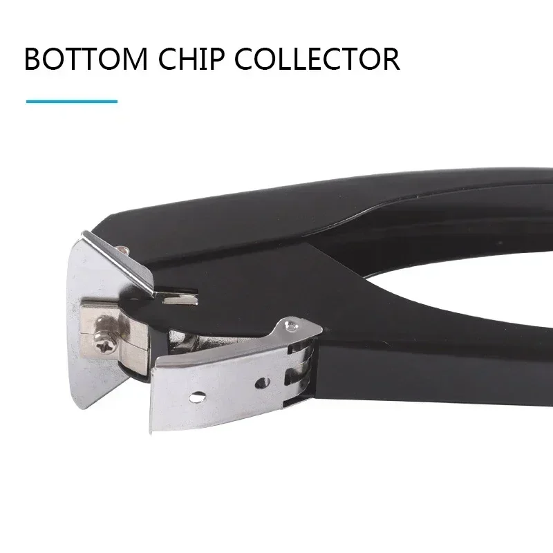 Heavy-duty handheld metal corner cutter for ID cards and paper; 5mm radius corner rounder; black corner punch.