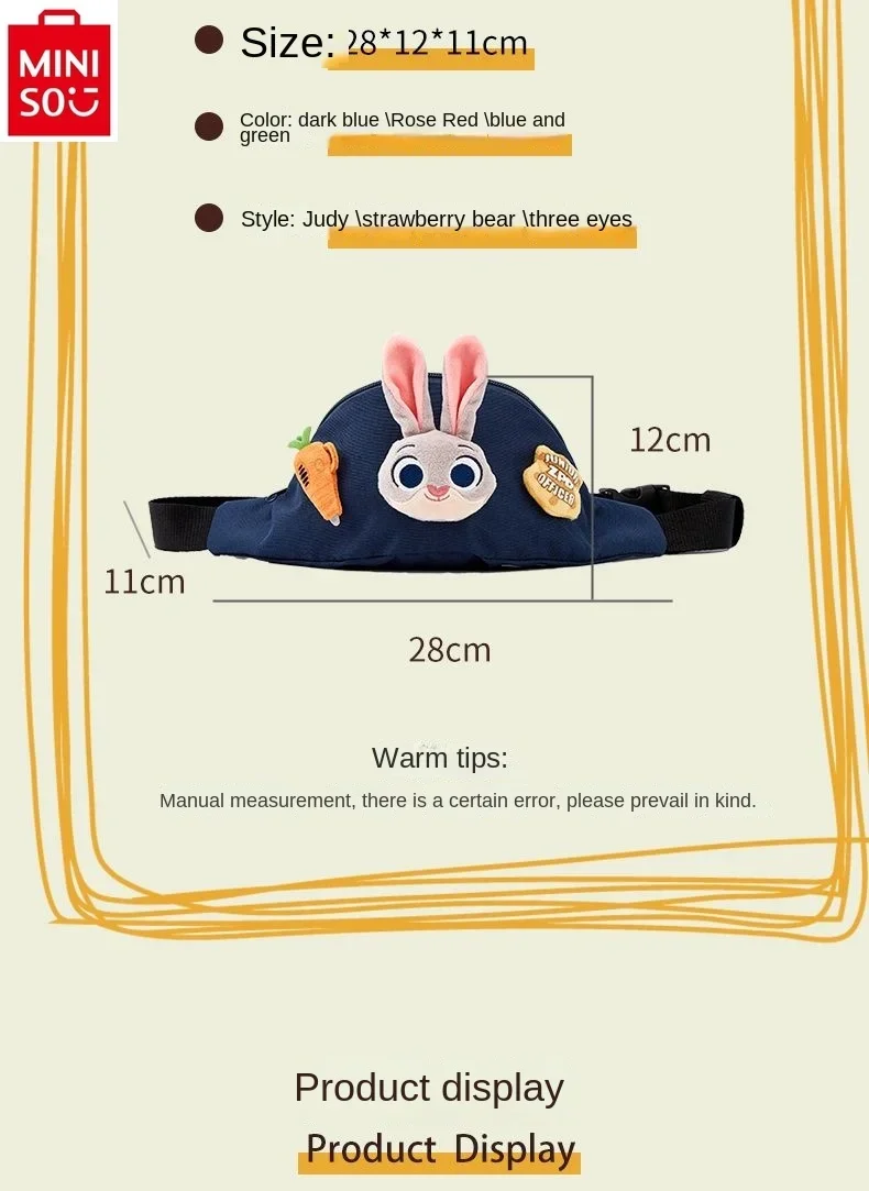 MINISO Disney Judy Rabbit Student Waist Bag Cute Cartoon Spersonalizowana wielofunkcyjna torba na telefon z przekątną krzyżową