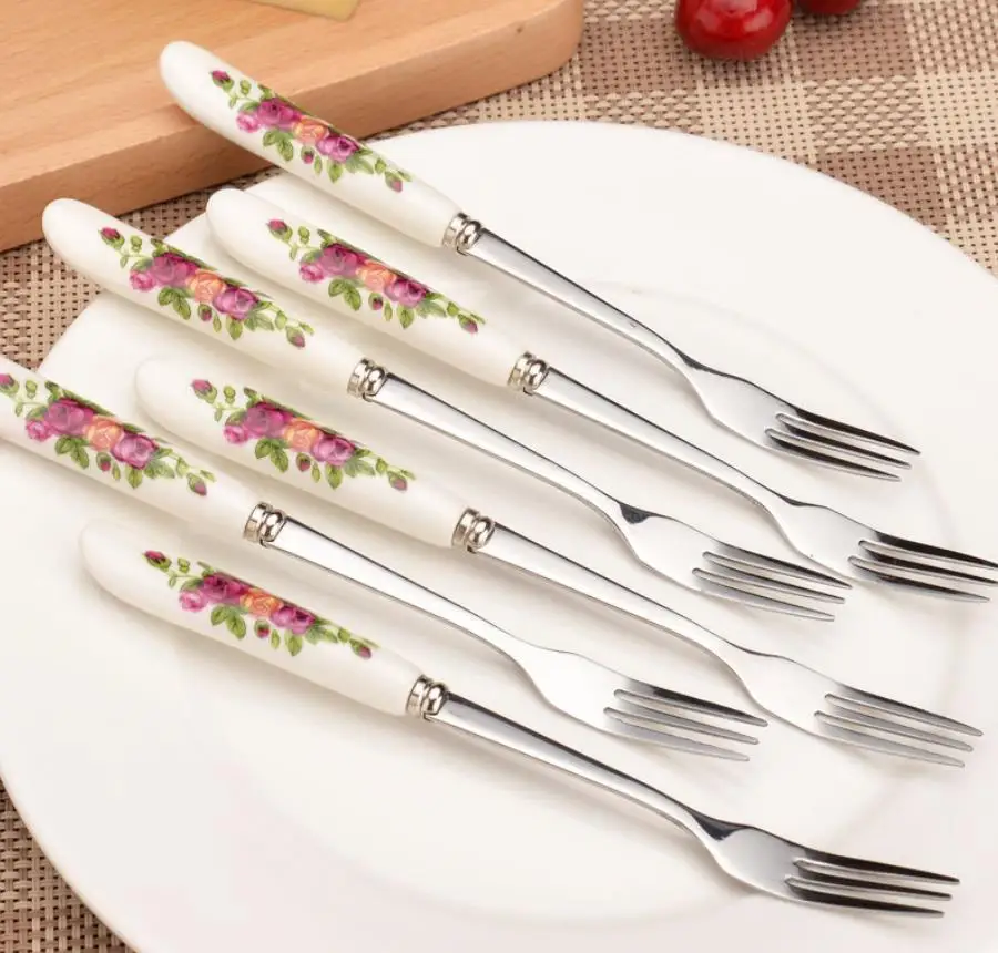 Stainless Steel Bone Fork, China Fruit Fork, Cake Dessert Fork, Fashion Tableware, 15mm, 6Pcs