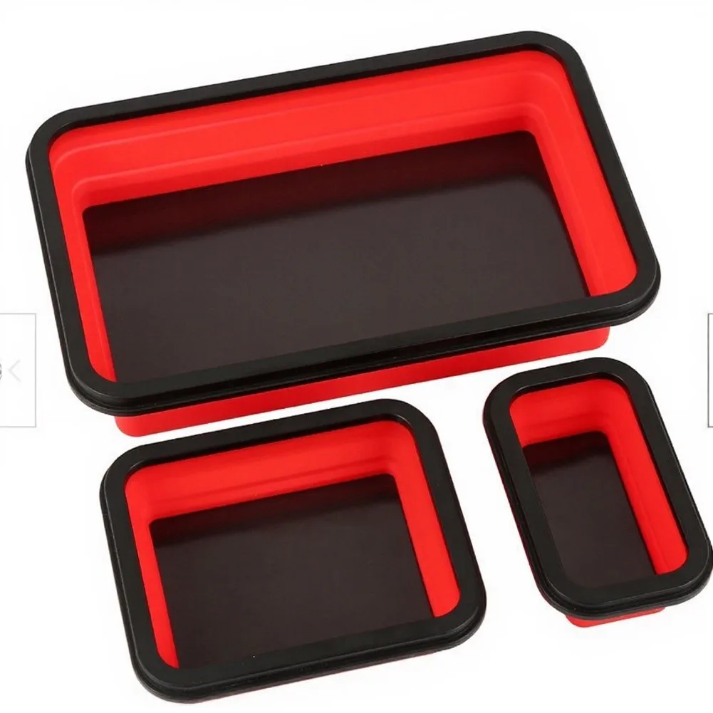 Silicone Based Magnetic Parts Tray with Foldable Frame and Non Slip Base for Secure Component Holding in Any Setting