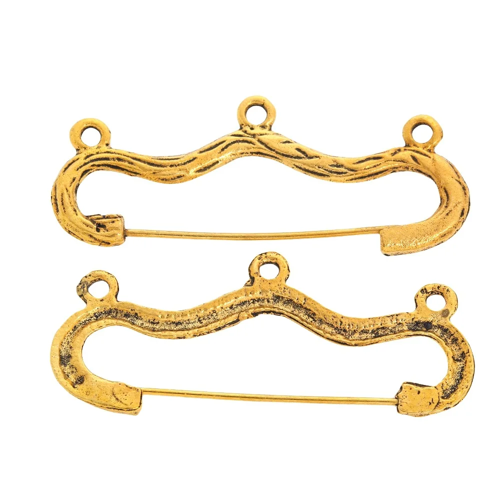 10pcs/LoT Vintage Wave Shape Brooches 3 Holes Charms For DIY Safety Pins Jewelry Making Supplies Accessories Components Crafts