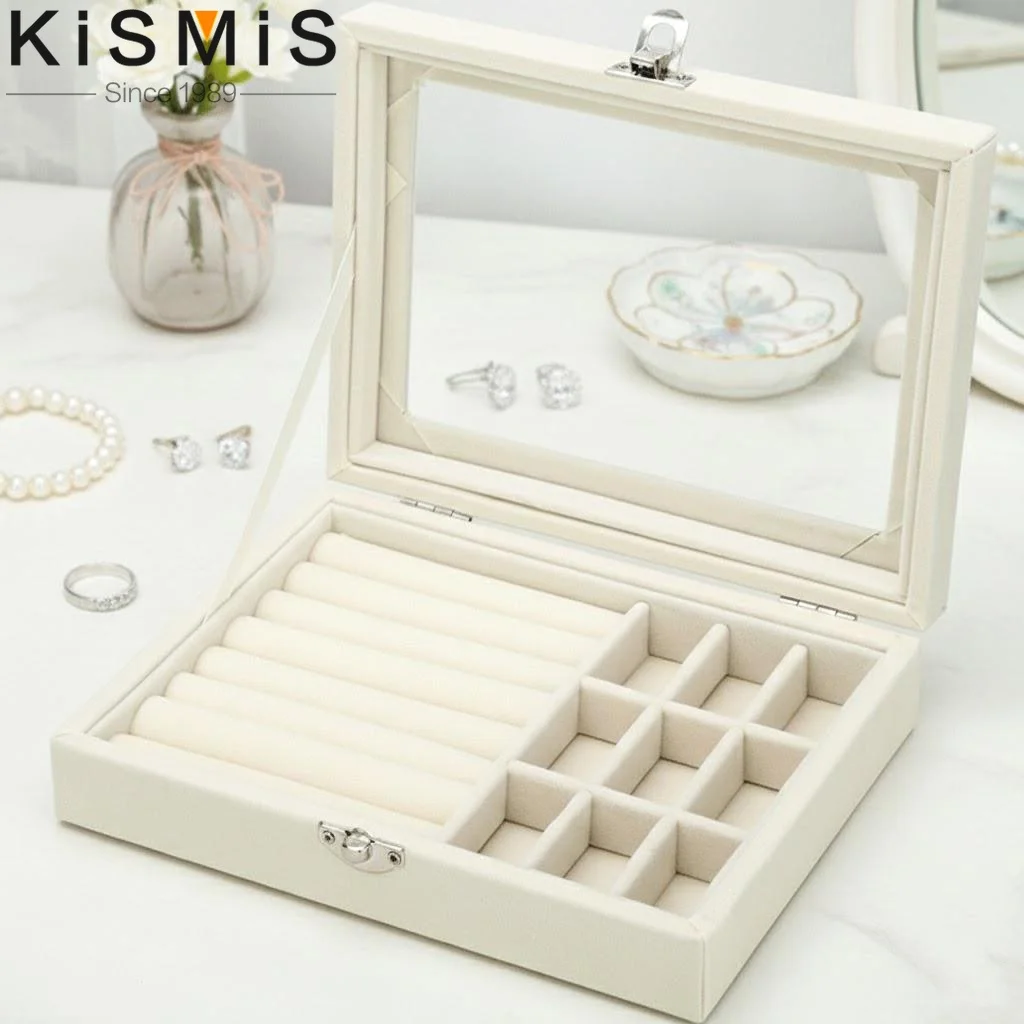 

Прозрачная бархатная шкатулка-органайзер для украшений с крышкой, для хранения колец и серег, пылезащитная, многосекционная