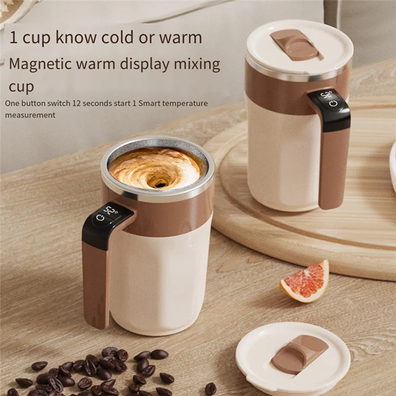 400ML Smart Mixing Cup LED Temperature Display Coffee Cup 316 Stainless Steel Magnetic Temperature Coffee Stirring Muga83x