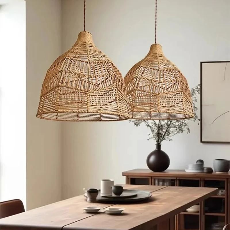 

Japanese Style Hemp Rope Chandelier Wabi Sabi Restaurant Hotel Natural Materials Pendant Lights Living Room Led Mood Lights
