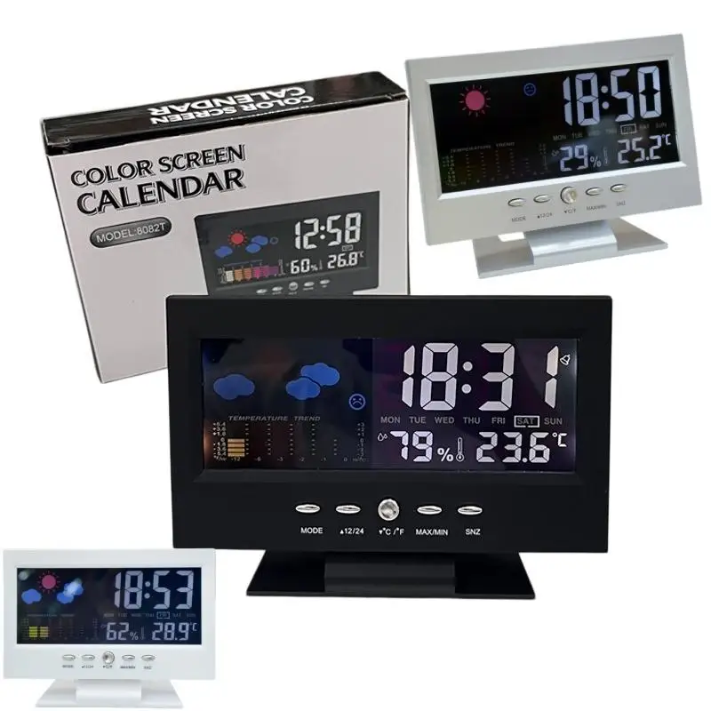 1 Set Thermometer Hygrometer Calendar Digital LCD Display Temperature And Humidity Meter Multi-functional Weather Station Clock