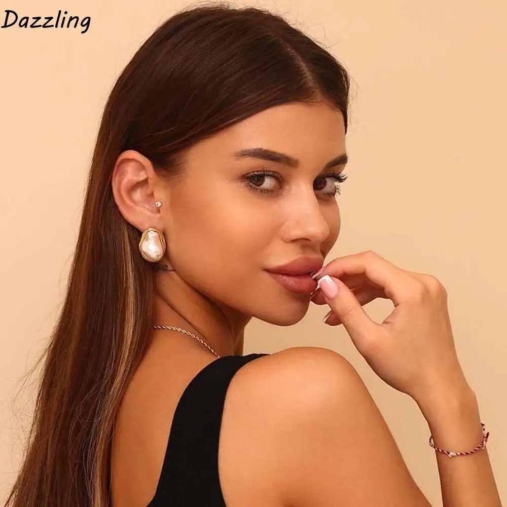 

Elegant Earring Irregular Shape Pearls Jewelry Set Finger Ring Jewelry Accessories Cuba Chain Necklace Alloy Korean Style Gift