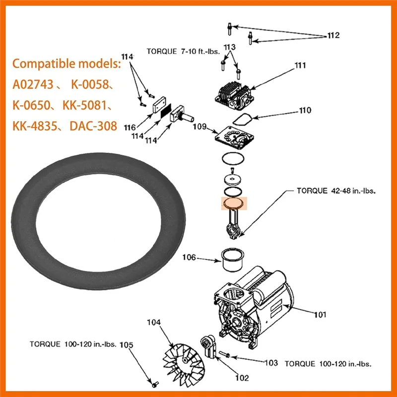 ABDJ-3Pcs DAC-308 المكبس الدائري لضاغط الهواء الحرفي DAC-308 K-0650 ل ، كابل بورتر والمزيد من أجزاء ضاغط الهواء