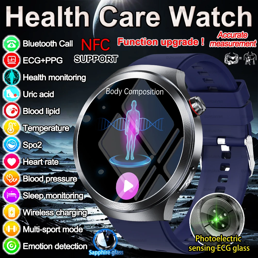 

2025 New Upgrade ECG+PPG Uric Acid Blood Pressure Blood Oxygen Body Analysis NFC SmartWatch Clock HD Call SmartWatch Men Women