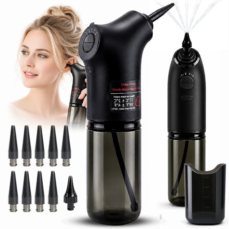 

Powered Ear Wax Remover Electric Ear Irrigator with 4 Adjustable Pulse Modes 200ml Water Tank Home Ear Care Cleaning Tool