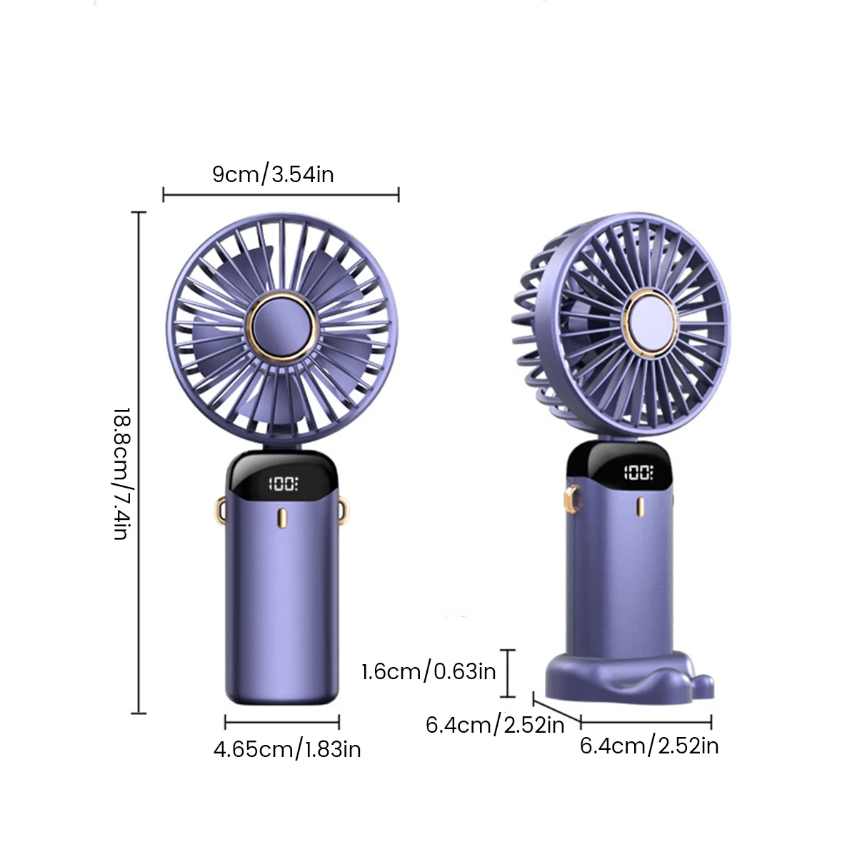 USB Mini Handheld Fan 5 Speeds Strong Wind Portable Lanyard Fan 3000mAh Rechargeable Cooling  Fan with Detachable Cover 90°