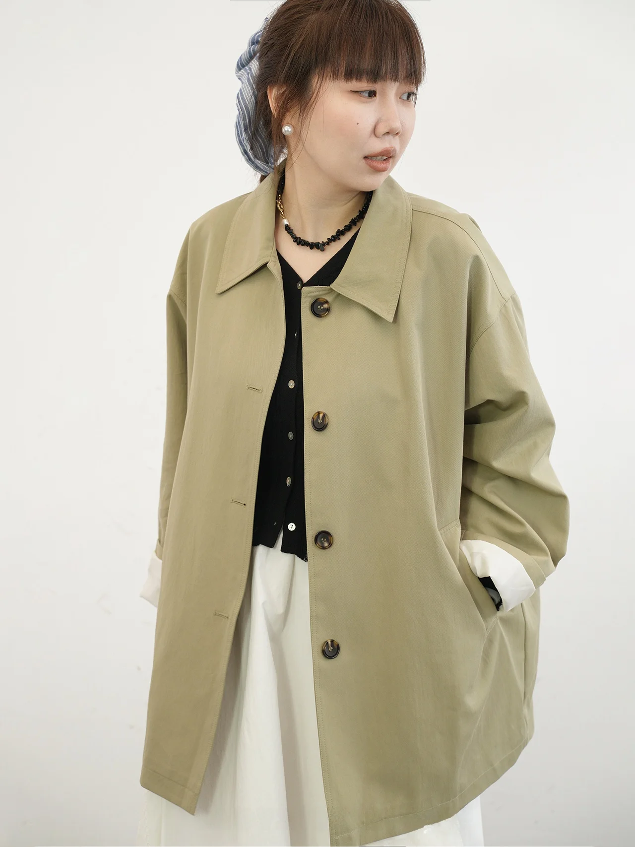 

Casual Briti Sle Women's Windbreaker Jaet Batwing Sve Collar ape Outerwear Cotton Nylon Spring Autumn