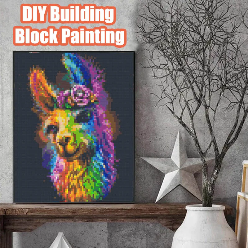 Alpaca Animal Painting Mosaic DIY S038 Sheep Building Blocks Wall Art Home Toys Painting Pixel Decoration Creative Mural Gifts