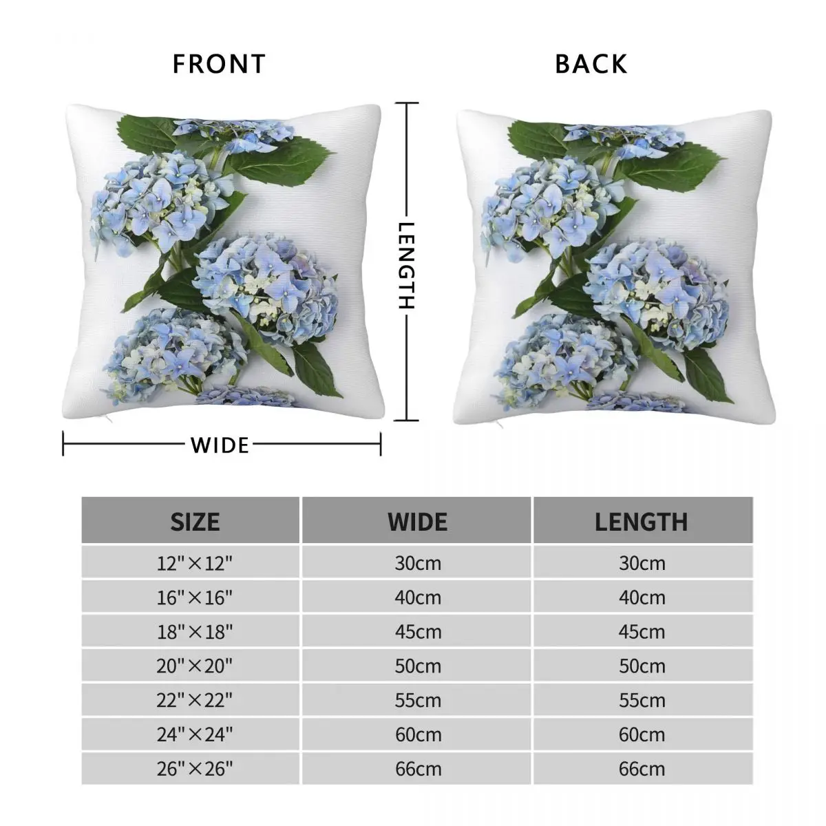 Bouquet Of Blue Hydrangea Flowers Square Pillowcase Polyester Linen Velvet Creative Zip Decor Home Cushion Cover