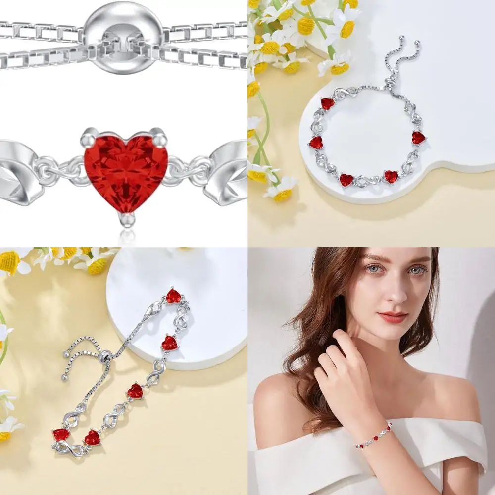 

Sterling Silver Infinity Love Heart Birthstone Bracelet with 12 Adjustable Gemstones for Mom or Wife