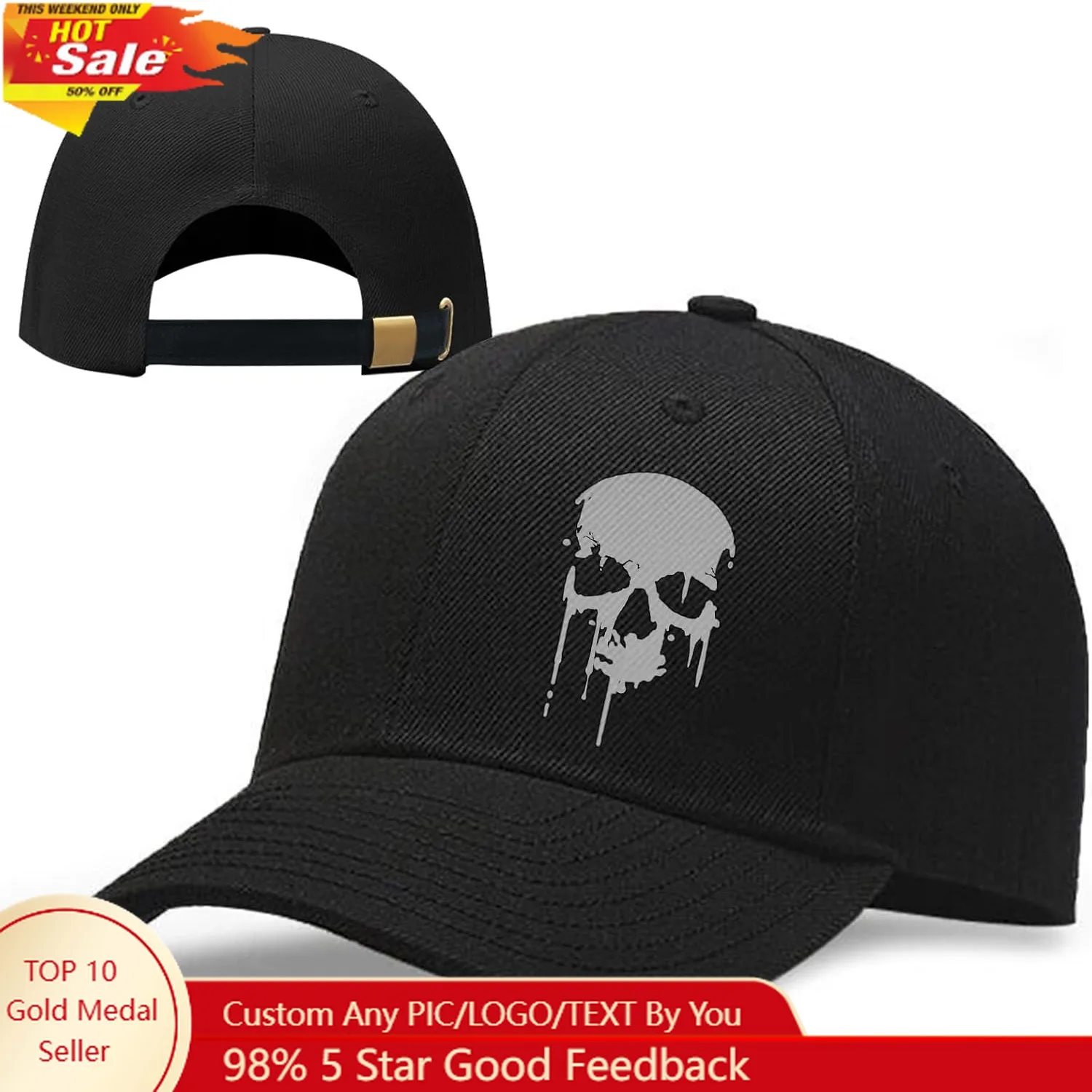 

Horror Blood-spattered Skull Hats for Men Snapback Baseball Cap for Women Reaper Grim Skeleton Ball Caps