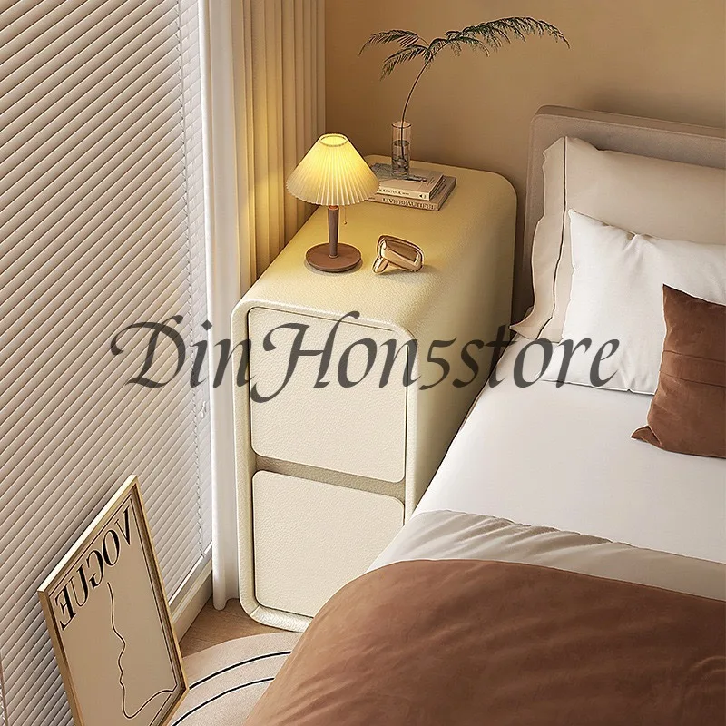 Small mini extremely narrow light luxury high-end bedside table solid wood bedside table