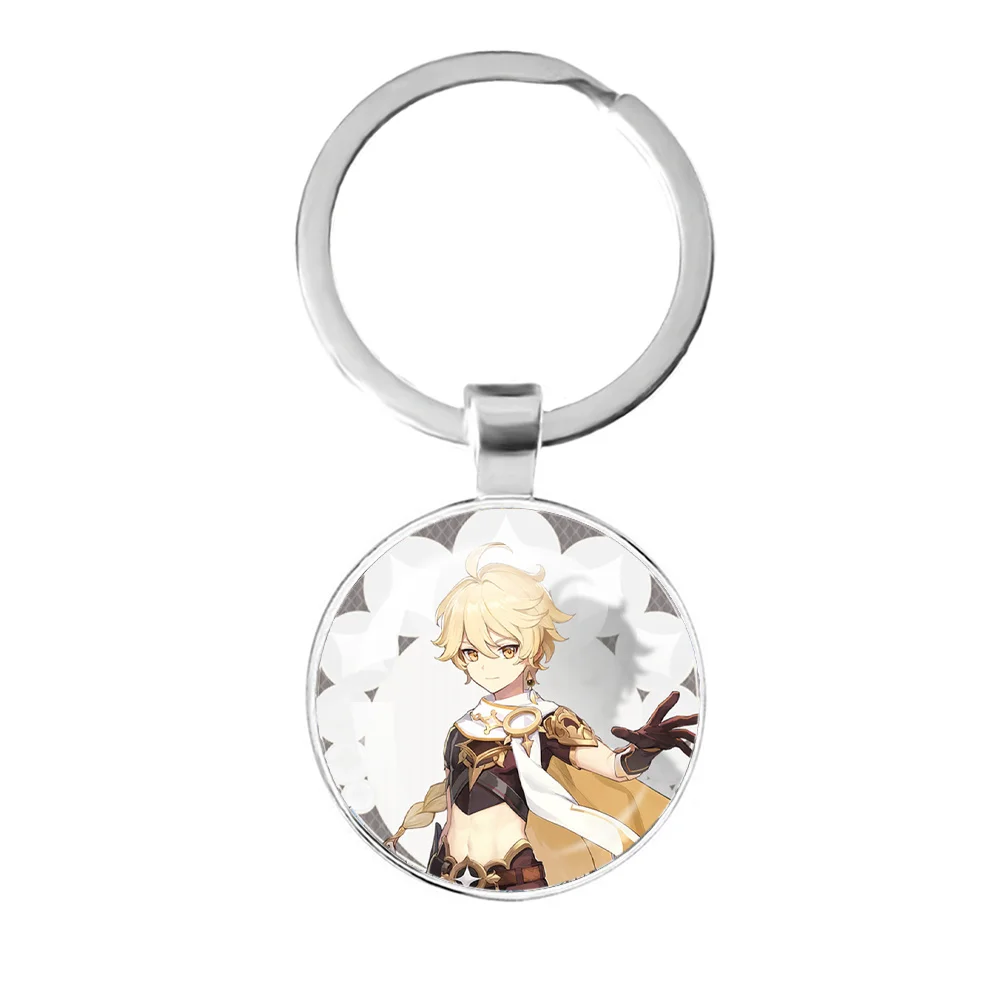 Game Genshin Impact Mondstadt City Anime Characters Glass Keychain Klee Diluc Cosplay Props Accessories Gift Key Ring ﻿