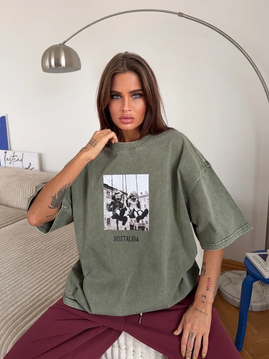 Wolfeel جديد المرأة ريترو تي شيرت مطبوع 100% القطن الرجال Vintage قصيرة الأكمام الشمع الطباعة تي شيرت موضة الهيب هوب فضفاض