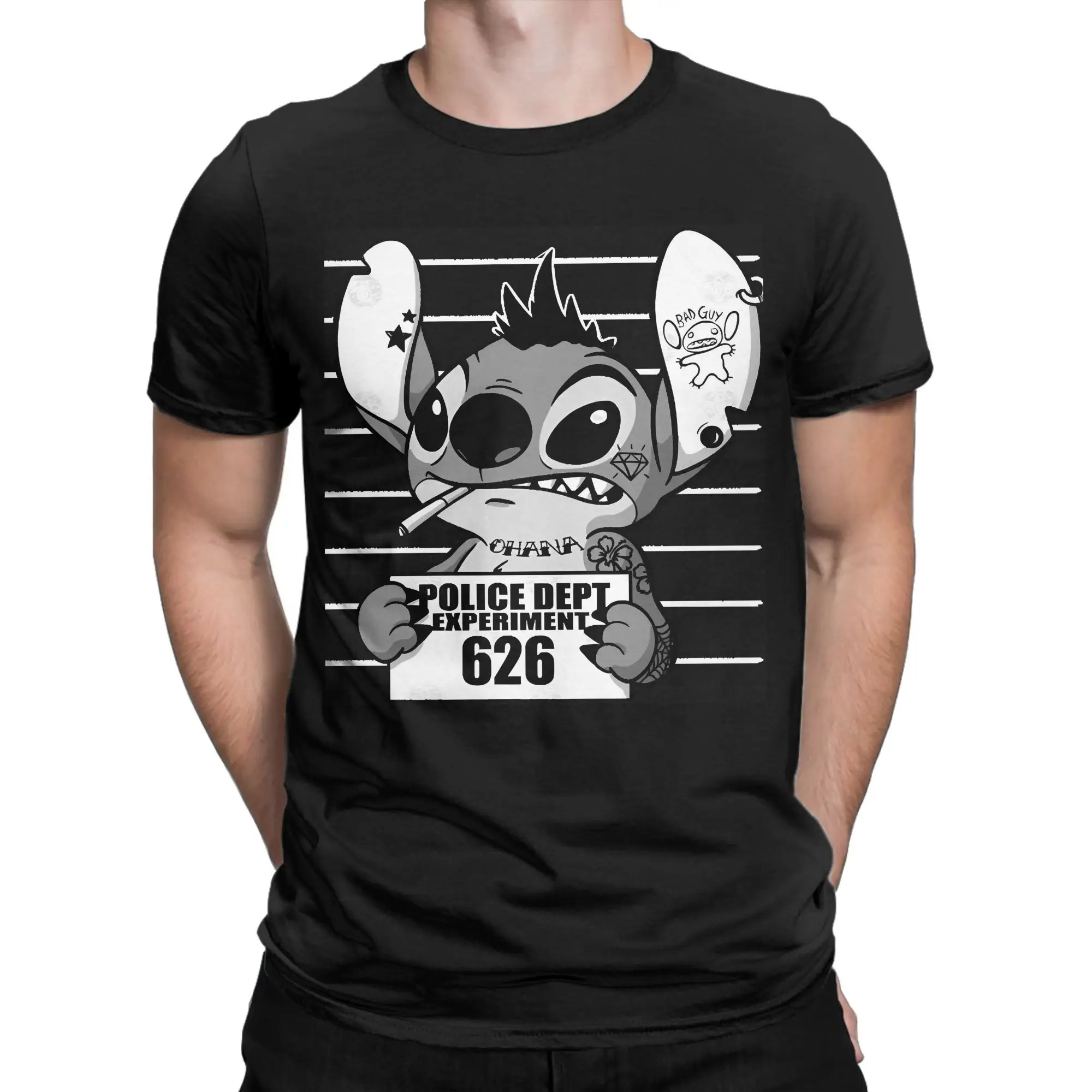 

Stitch Bad Guy Experiment T Shirts Men's Pure Cotton Fashion T-Shirts Crewneck Tees Short Sleeve Clothing Gift